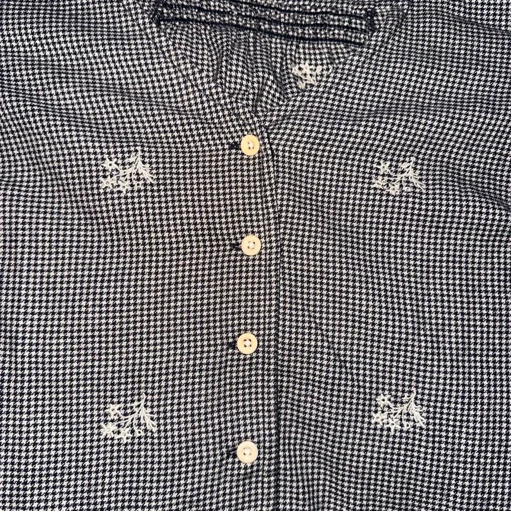 Madewell Black Gingham Floral Blouse S Embroidered Puff Sleeve Cottagecore Top